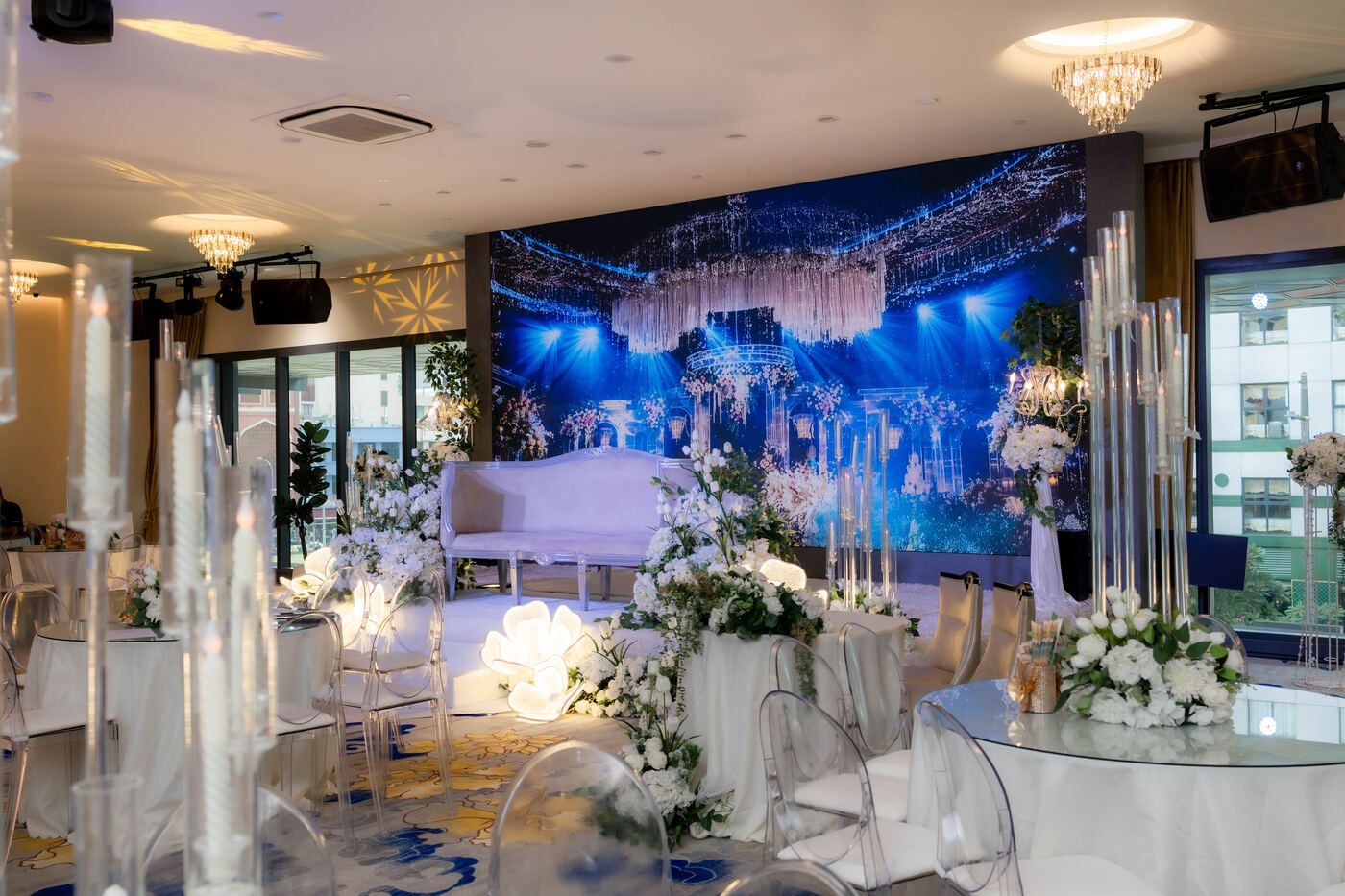 Warm event setup inside the De Villa ballroom